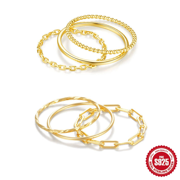 Wholesale 925 Sterling Silver Simple Plain Ring Set For Women With Geometric Design And Real Gold Plated Electroplating