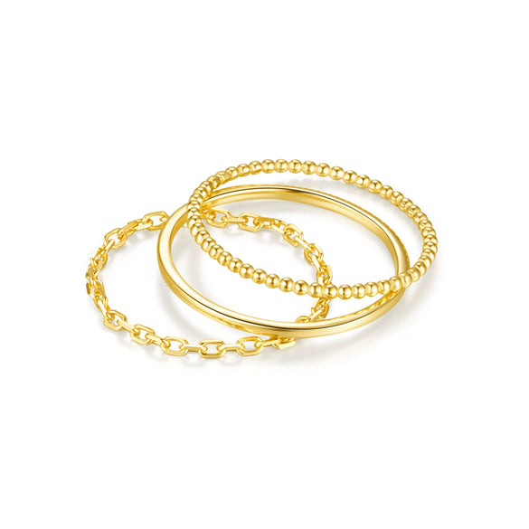 Wholesale 925 Sterling Silver Simple Plain Ring Set For Women With Geometric Design And Real Gold Plated Electroplating
