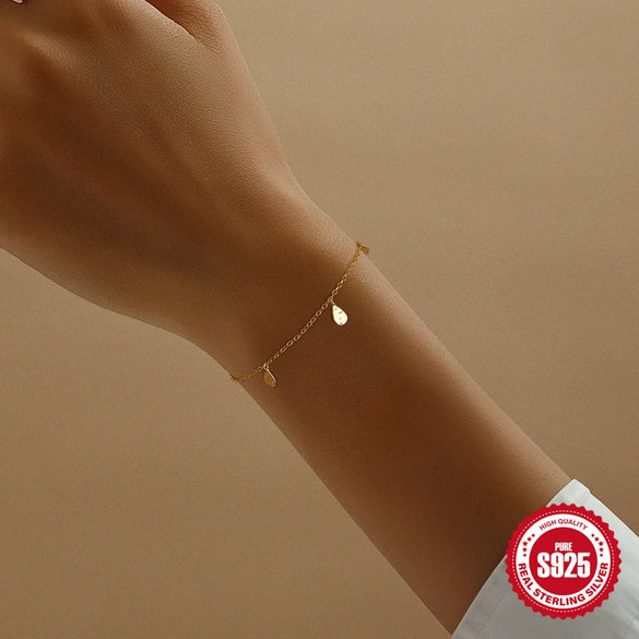 Wholesale 925 Sterling Silver Smooth Hammer Pattern Geometric Mechanism Creative All Match Women's Bracelet With Real Gold Electroplating