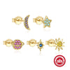 Wholesale 925 Sterling Silver Star Moon Planet 5 Piece Set Ear Studs Earrings With Plant Flower Pattern And Inlaid Zircon