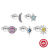 Wholesale 925 Sterling Silver Star Moon Planet 5 Piece Set Ear Studs Earrings With Plant Flower Pattern And Inlaid Zircon