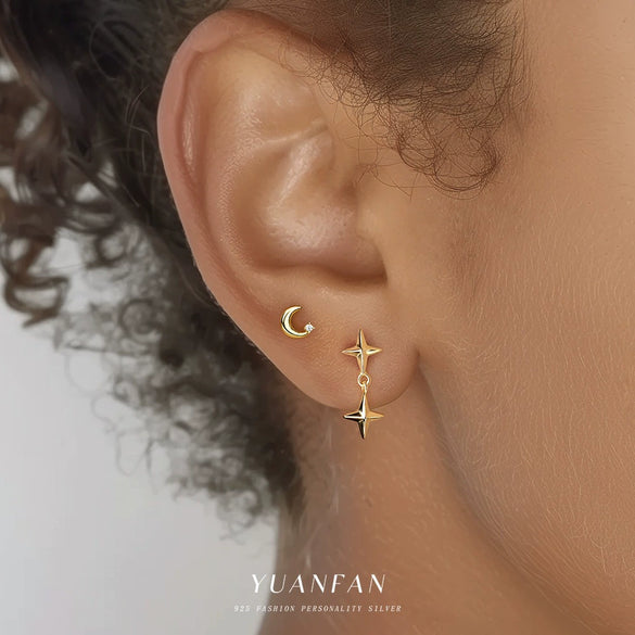 Wholesale 925 Sterling Silver Star Shape Microinlaid Zircon Earrings For Women With Minimalist Design