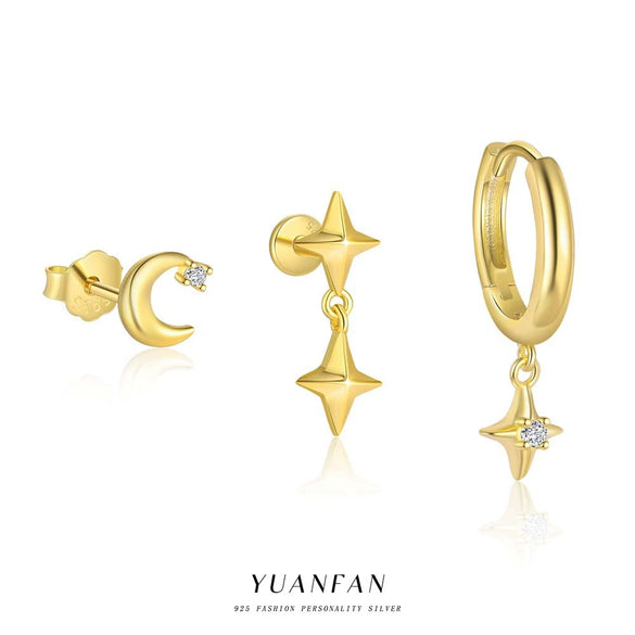 Wholesale 925 Sterling Silver Star Shape Microinlaid Zircon Earrings For Women With Minimalist Design