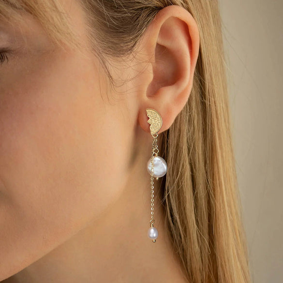 Wholesale 925 Sterling Silver Tassel And Freshwater Pearl Women's Earrings Simple Natural Style