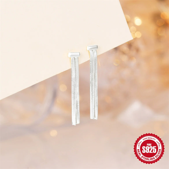 Wholesale 925 Sterling Silver Tassel Doublelayer Snakeskin Chain Earrings For Women With Geometric Design And Electroplating Treatment