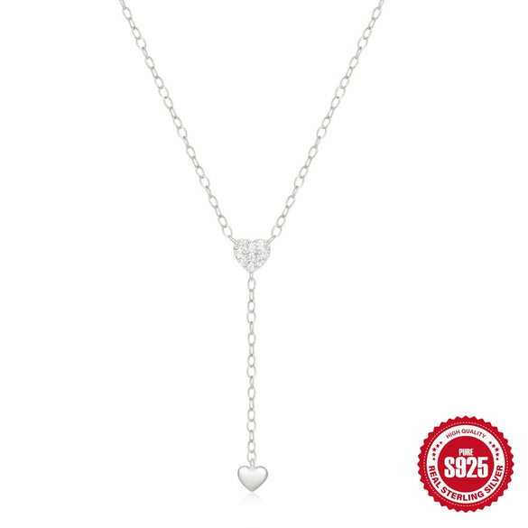 Wholesale 925 Sterling Silver Tassel Yshaped Double Heart Electroplated Clavicle Necklace For Women