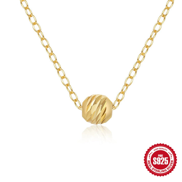 Wholesale 925 Sterling Silver Textured Ball Geometric Pendant Ochain Necklace For Women With Electroplating