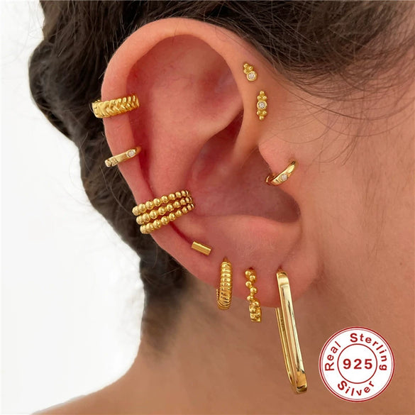Wholesale Sterling Silver Three Layer Round Beads Double Layer Diamond Ear Clip Non Piercing Ear Bone Clip Earrings With Geometric Design And Real Gold Electroplating For Women