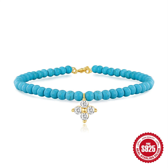 Wholesale 925 Sterling Silver Turquoise Handmade Beaded Geometric Bracelet For Women With Real Gold Electroplating