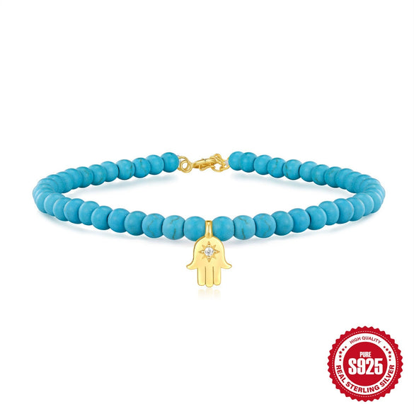 Wholesale 925 Sterling Silver Turquoise Handmade Beaded Geometric Bracelet For Women With Real Gold Electroplating