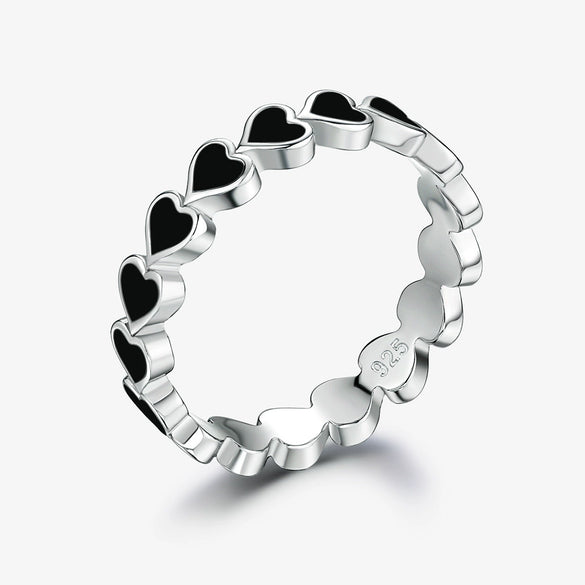 Wholesale 925 Sterling Silver Unisex Sweet Couple Ring With Heart Shape And Dripping Oil Design
