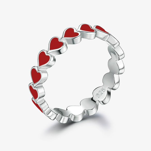 Wholesale 925 Sterling Silver Unisex Sweet Couple Ring With Heart Shape And Dripping Oil Design