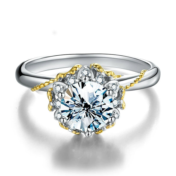 Wholesale 925 Sterling Silver Vine Holding Flower Ring With Geometric Design For Women Electroplated