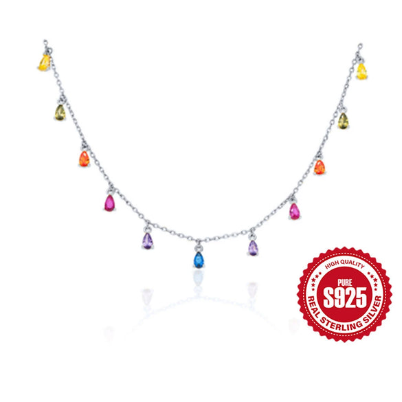 Wholesale 925 Sterling Silver Water Drop Pendant Necklace With Geometric Pattern And Inlaid Zircon For Women