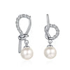 Wholesale 925 Sterling Silver Women's Asymmetric Geometric Earrings With Freshwater Pearl And Diamond