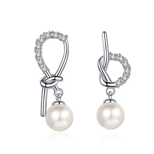 Wholesale 925 Sterling Silver Women's Asymmetric Geometric Earrings With Freshwater Pearl And Diamond