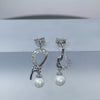 Wholesale 925 Sterling Silver Women's Asymmetric Geometric Earrings With Freshwater Pearl And Diamond