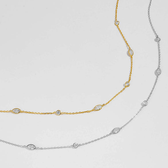 Wholesale 925 Sterling Silver Women's Collarbone Necklace With Geometric Design And Platinum Or 18K Gold Electroplating