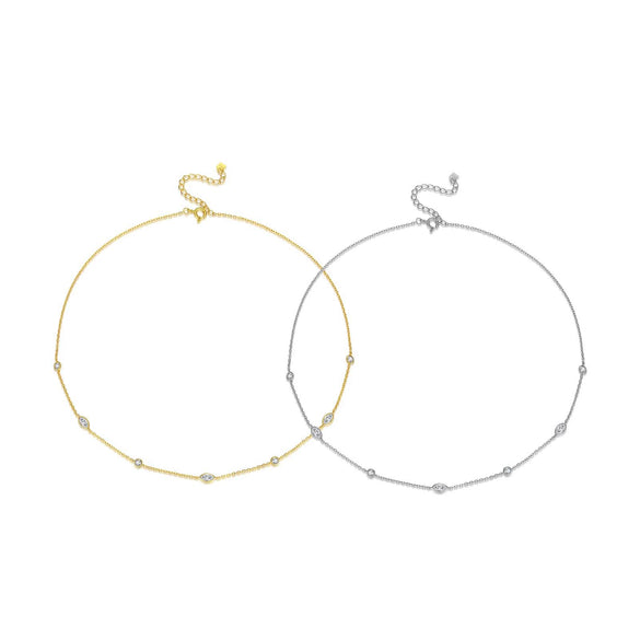 Wholesale 925 Sterling Silver Women's Collarbone Necklace With Geometric Design And Platinum Or 18K Gold Electroplating