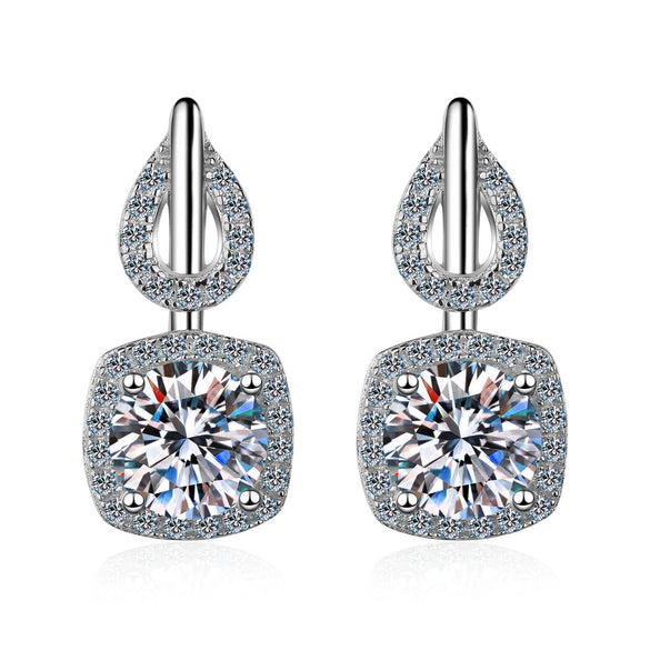 Wholesale 925 Sterling Silver Women's Fourclaw Square Bag Earrings With Flower Pattern And Electroplating Treatment