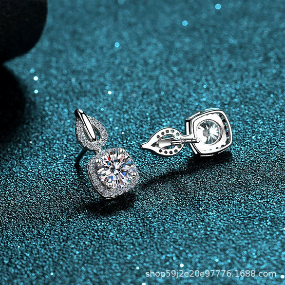 Wholesale 925 Sterling Silver Women's Fourclaw Square Bag Earrings With Flower Pattern And Electroplating Treatment
