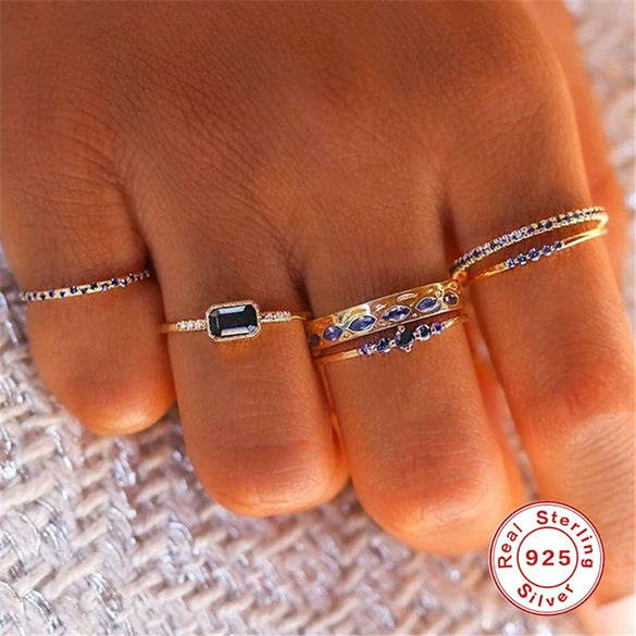 Wholesale 925 Sterling Silver Women's Geometric Ring With Zircon Color Electroplated And Exquisitely Stacked