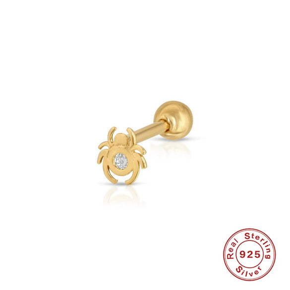 Wholesale 925 Sterling Silver Women's Geometric Ufo Butterfly Insect Spiral Small Gold Ball Ear Studs With Electroplating