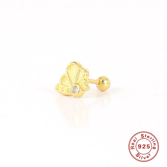 Wholesale 925 Sterling Silver Women's Geometric Ufo Butterfly Insect Spiral Small Gold Ball Ear Studs With Electroplating