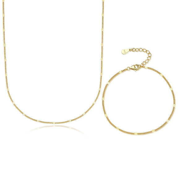 Wholesale 925 Sterling Silver Women's Glitter Geometric Sequins Chain And Bracelet Set With 18K Gold Electroplated Treatment