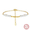 Wholesale 925 Sterling Silver Women's Natural Baroque Pearl Small Bell Geometric Style Electroplated Bracelet Jewelry