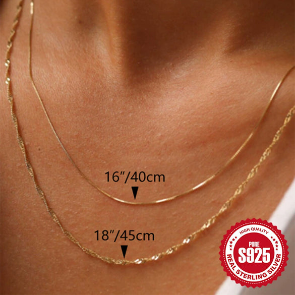 Wholesale 925 Sterling Silver Women's Water Wave Snake Bead Chain With Geometric Pattern And Electroplating