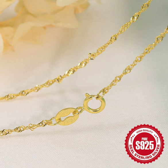 Wholesale 925 Sterling Silver Women's Water Wave Snake Bead Chain With Geometric Pattern And Electroplating