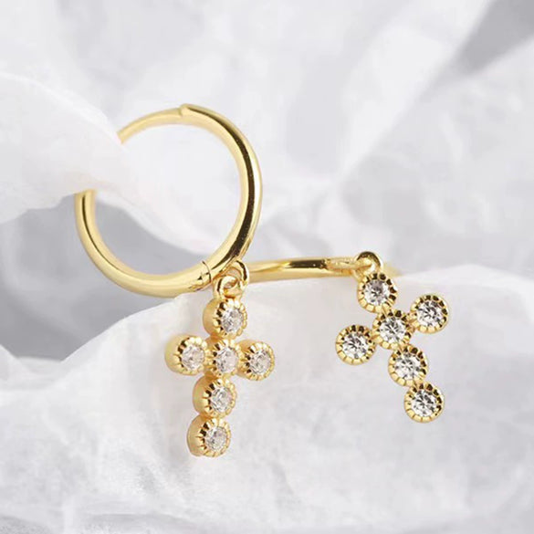 Wholesale 925 Sterling Silver Zircon Inlaid Geometric Cross Earring