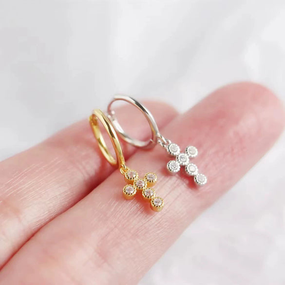Wholesale 925 Sterling Silver Zircon Inlaid Geometric Cross Earring