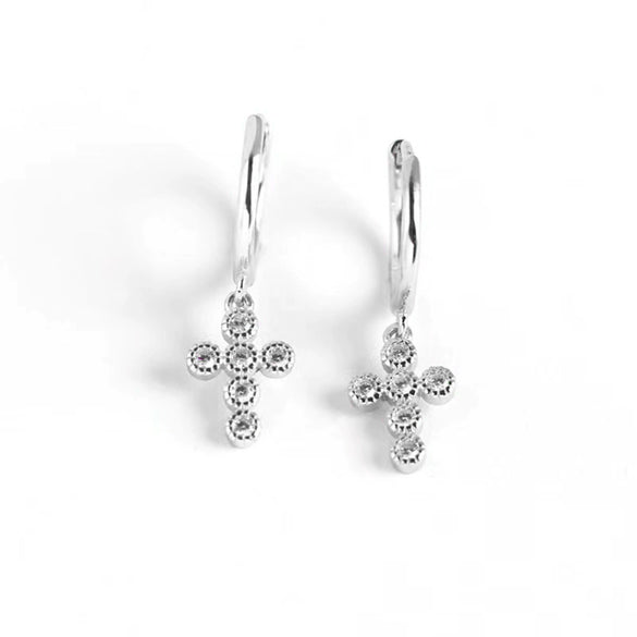 Wholesale 925 Sterling Silver Zircon Inlaid Geometric Cross Earring