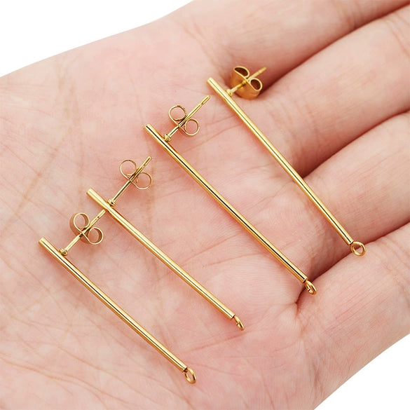Wholesale Stick Ear Studs Stainless Steel Glossy 18K Vacuum Plated Jewelry Accessories
