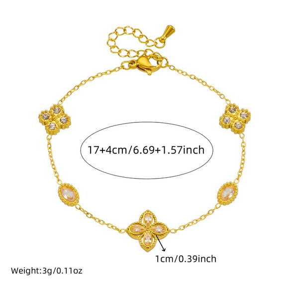 Wholesale Sticky Diamond Four Petal Flower Double Layer Stacked Chain Geometric Stainless Steel Bracelet For Women