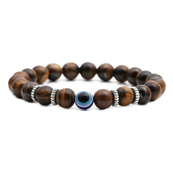 Wholesale Stone Beaded Bracelet Tiger Eye Frosted Volcanic Stone Devil's Eye Handmade Fashion Geometric Unisex