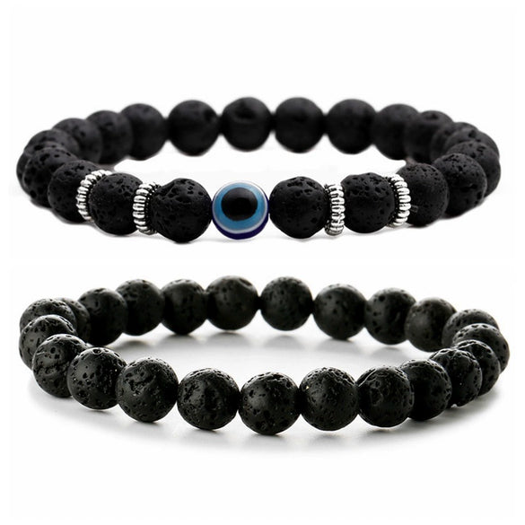 Wholesale Stone Beaded Bracelet Tiger Eye Frosted Volcanic Stone Devil's Eye Handmade Fashion Geometric Unisex