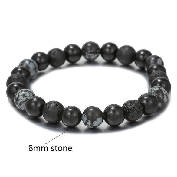 Wholesale Stone Beads Handmade Bracelet Volcanic Stone And Snowflake Stone Unisex Retro Style