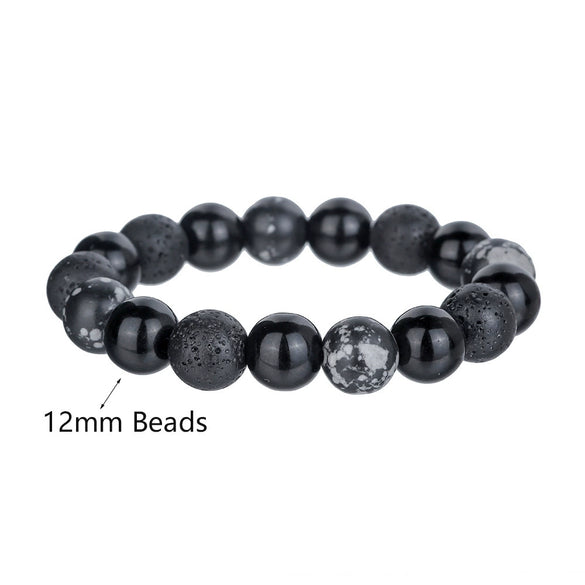 Wholesale Stone Beads Handmade Bracelet Volcanic Stone And Snowflake Stone Unisex Retro Style
