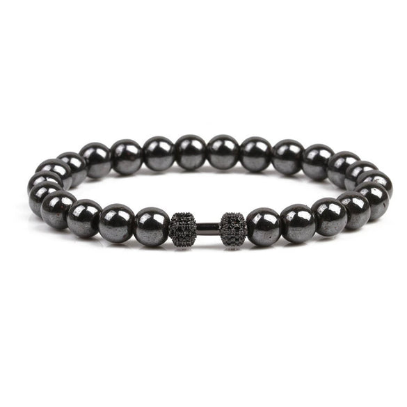 Wholesale Stone Dumbbell Handmade Skull Inlaid Bracelet For Men And Women