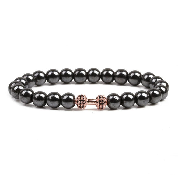 Wholesale Stone Dumbbell Handmade Skull Inlaid Bracelet For Men And Women