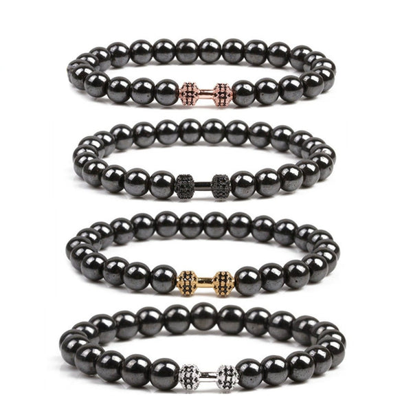 Wholesale Stone Dumbbell Handmade Skull Inlaid Bracelet For Men And Women