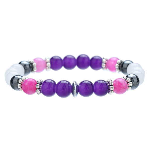 Wholesale Stone Elastic Bracelet Handmade Geometric Style Tiger's Eye Black Stone White Crystal