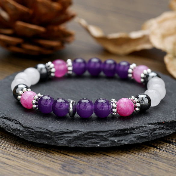 Wholesale Stone Elastic Bracelet Handmade Geometric Style Tiger's Eye Black Stone White Crystal
