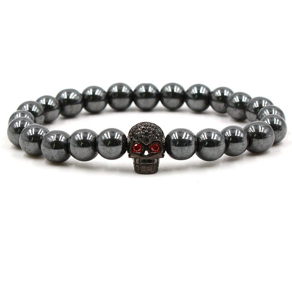 Wholesale Stone Microinlaid Zircon Skull Handmade Bracelet Unisex