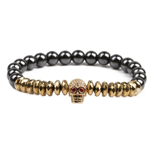 Wholesale Stone Microinlaid Zircon Skull Handmade Bracelet Unisex