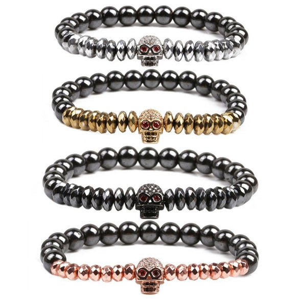 Wholesale Stone Microinlaid Zircon Skull Handmade Bracelet Unisex