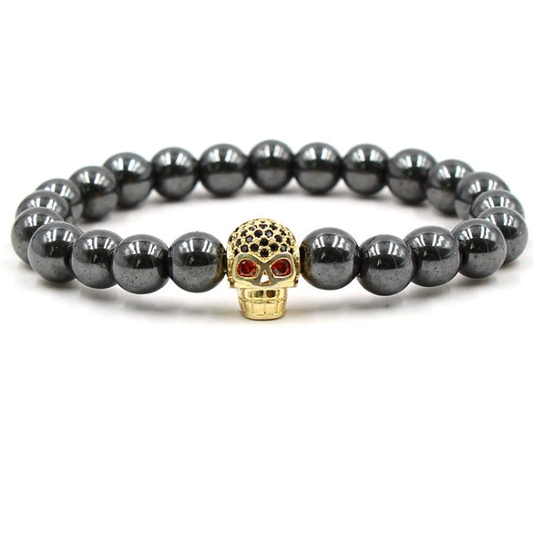 Wholesale Stone Microinlaid Zircon Skull Handmade Bracelet Unisex